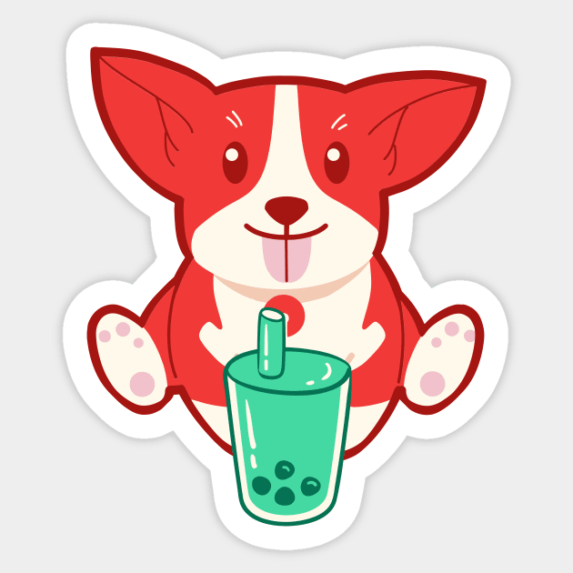 Red Corgi Dog Drinking Bubble Tea Sticker by groovyfolk